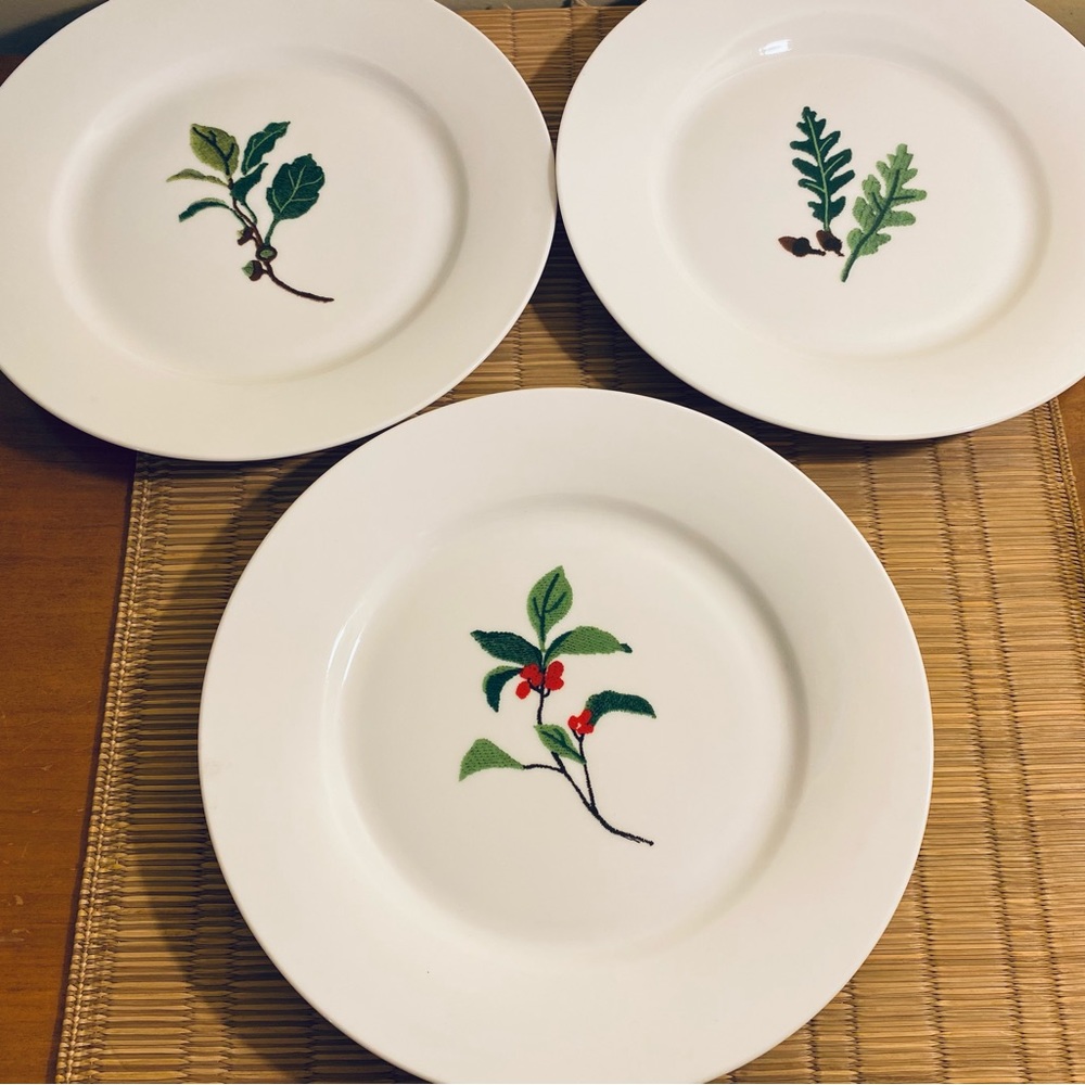 Crate and Barrel Salad Dessert Plates Set of 3 Sprigs Plates Botanical Plates